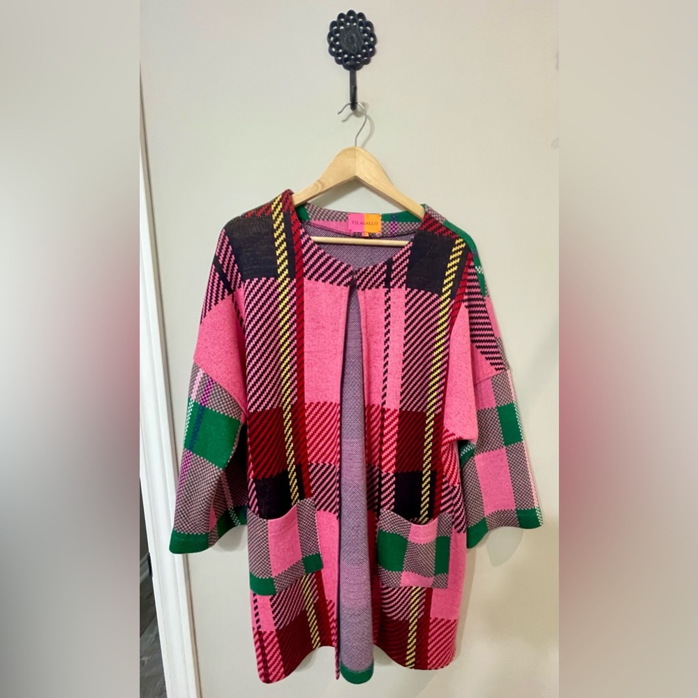 VILAGALLO Colourful Plaid Women's statement long jacket